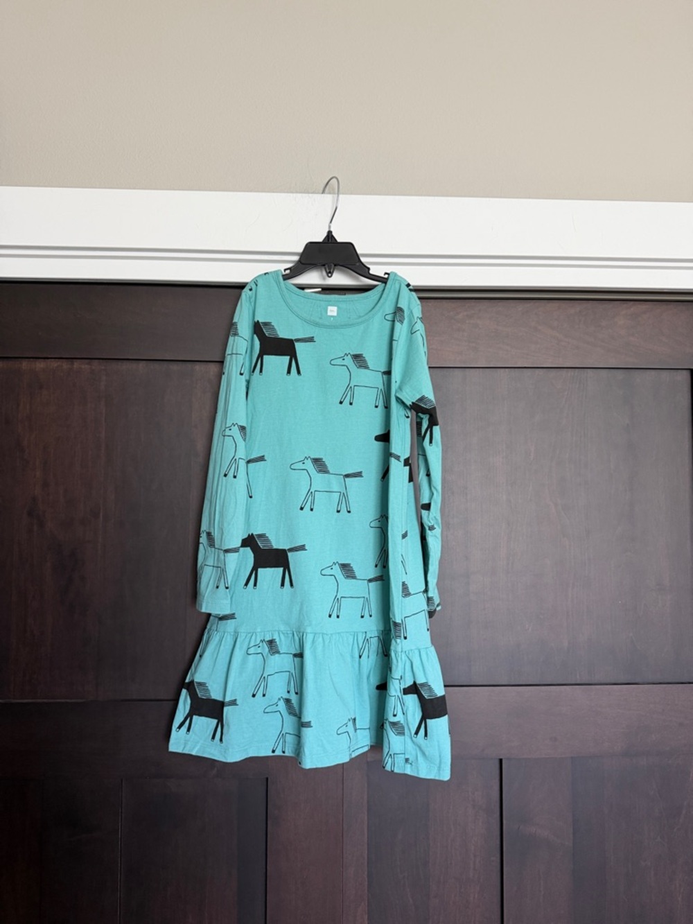 Tea Collection Girls Printed Ruffle Dress Highland Horses Patina size 7